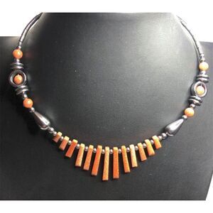 1560 Sunstone Hematite southwestern style Necklace 16" long memory wire